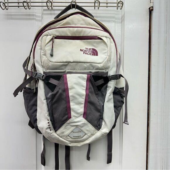 The North Face Recon white purple grey backpack large roomy size lots of pockets - Picture 2 of 11